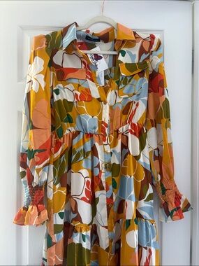 Colorful Floral Button-Front Tiered Dress